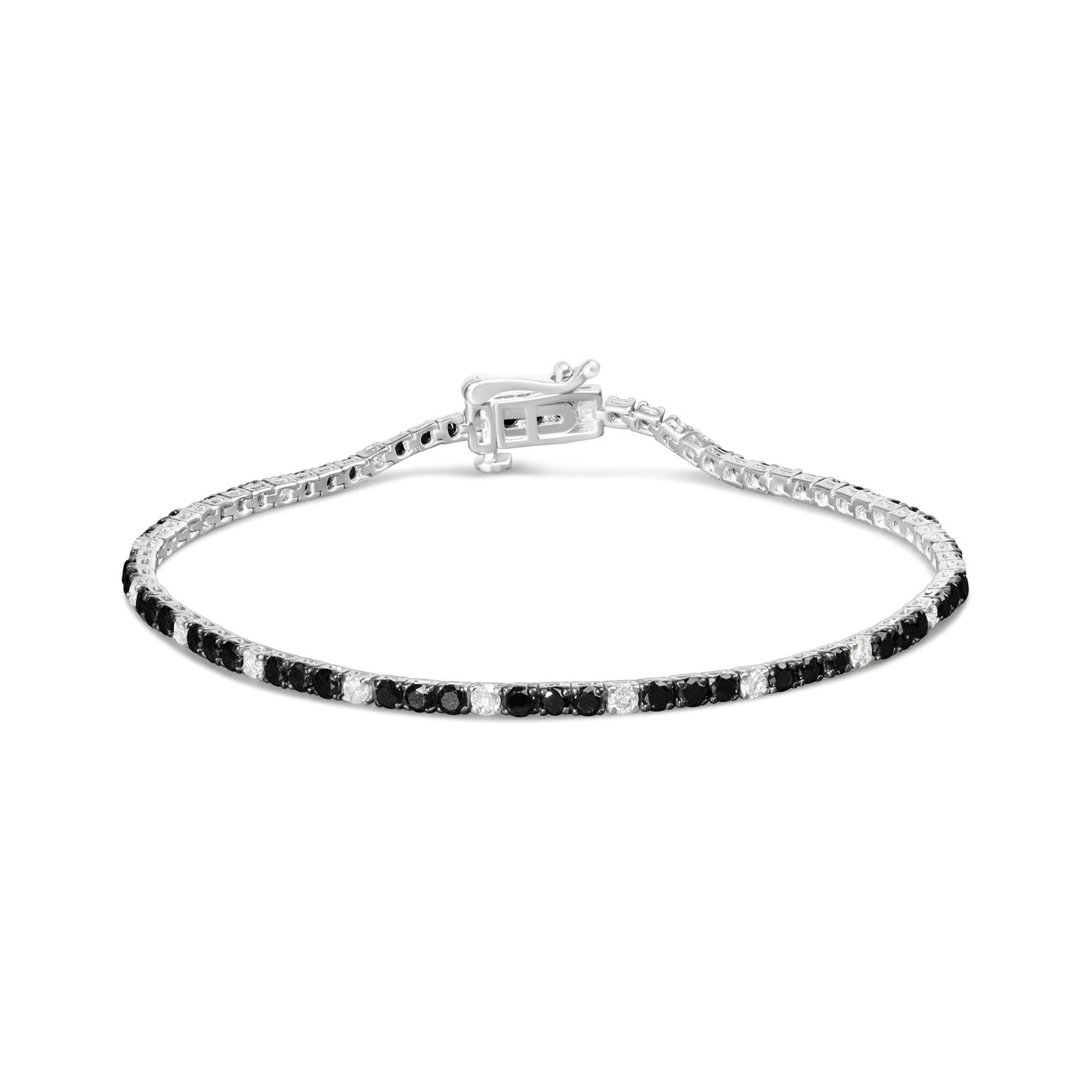 .925 Sterling Silver Black and White Diamond Tennis Bracelet (I-J Color, I2-I3 Clarity) - 7.25" Inches