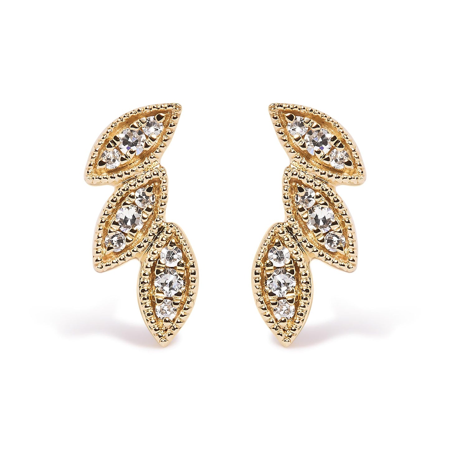 10K Yellow Gold 1/10 Cttw Diamond Triple Leaf Stud Earring (H-I Color I1-I2