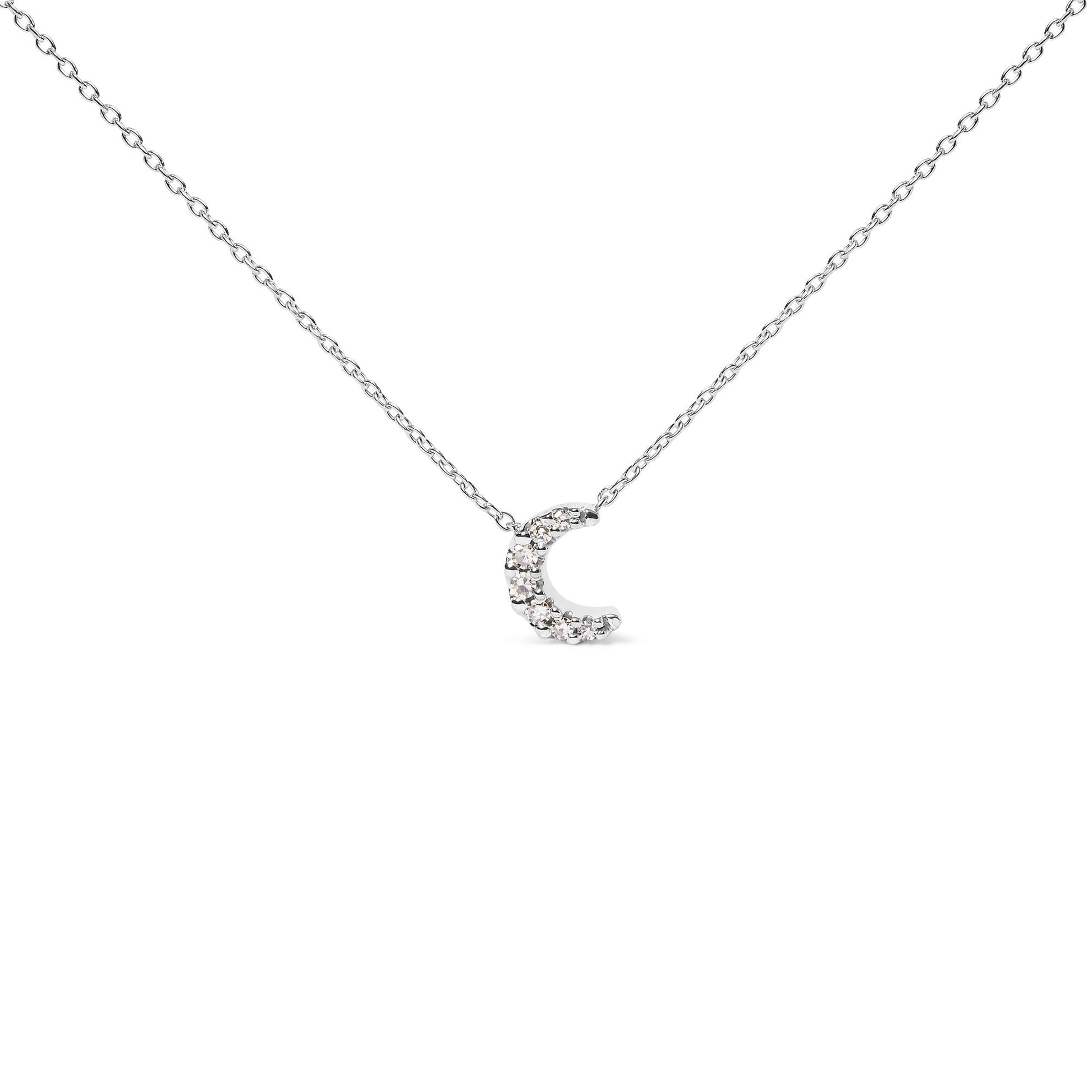 10K White Gold Diamond Accented Crescent Moon Shaped 18’’ Inch Pendant