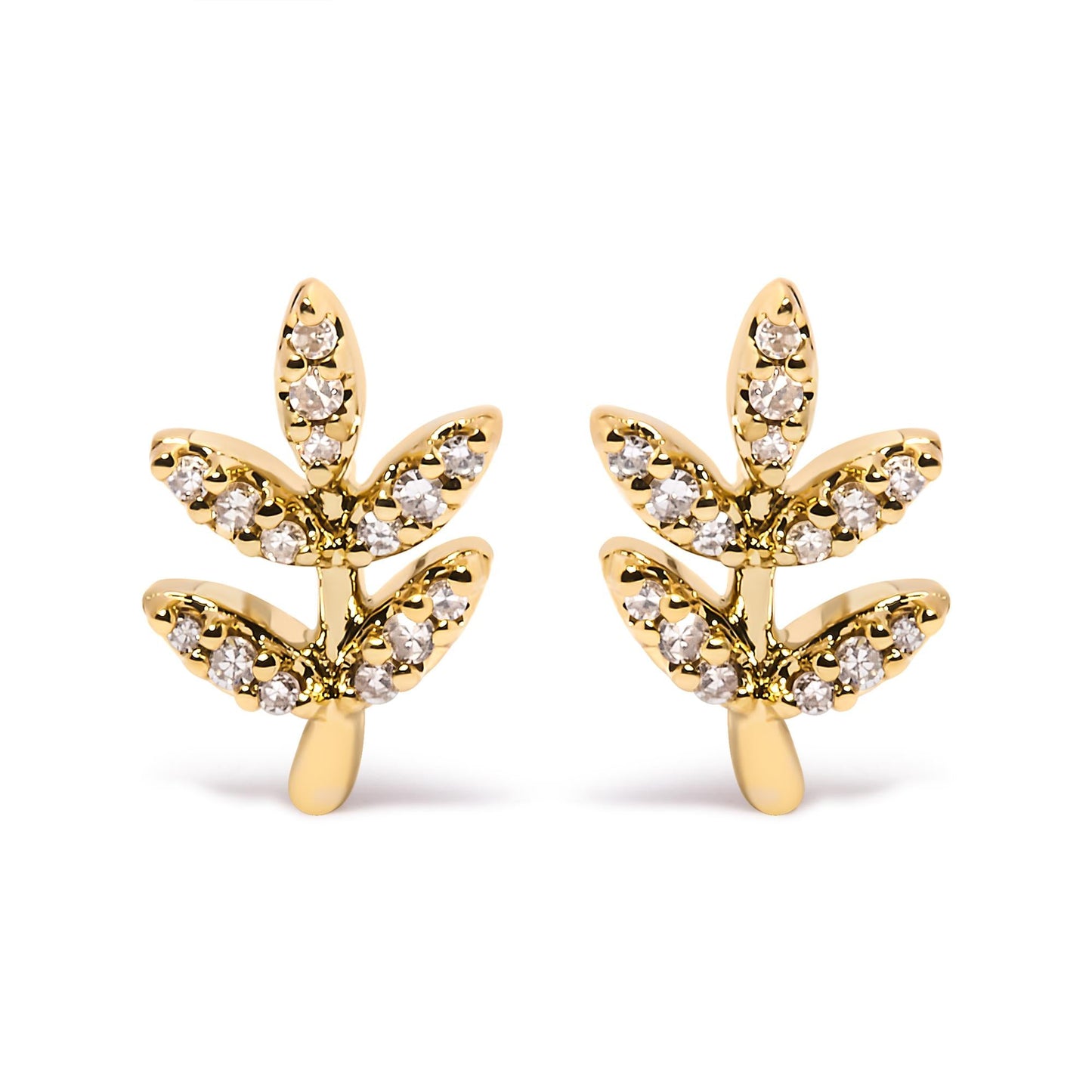 10K Yellow Gold 1/10 Cttw Diamond Accented Leaf and Branch Stud Earrings (H-I