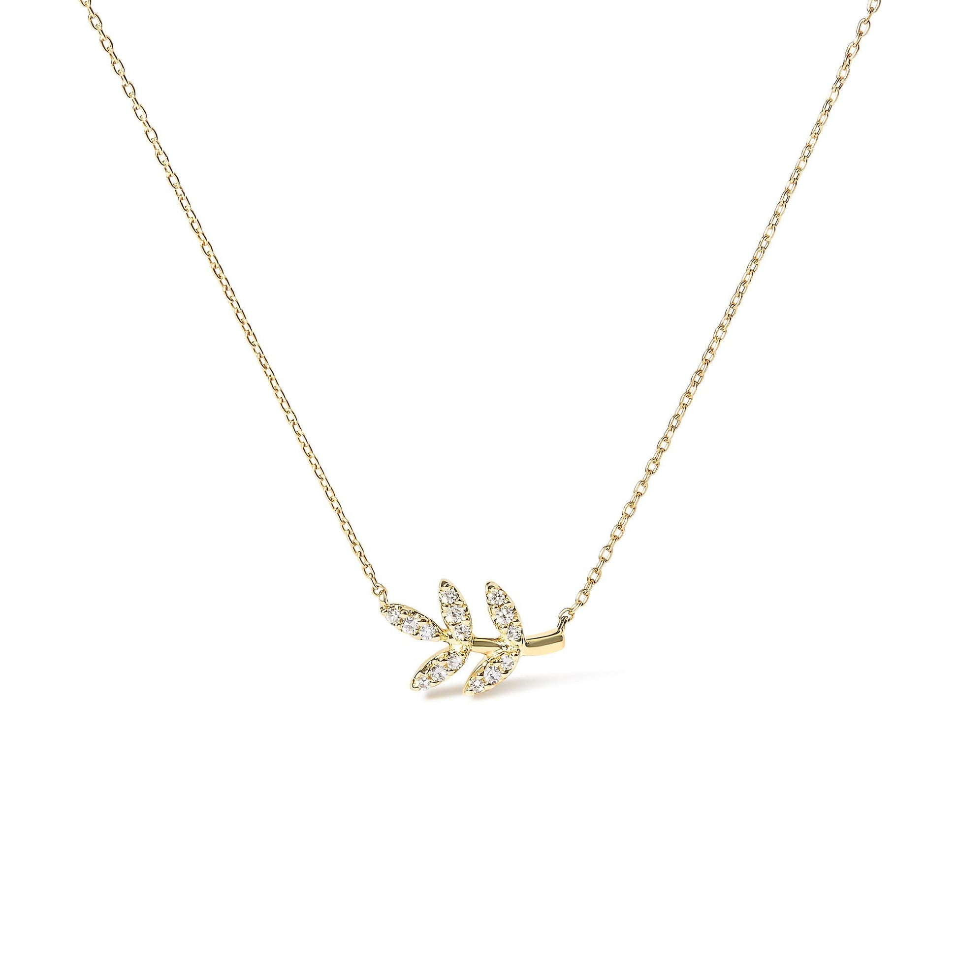 10K Yellow Gold 1/10 Cttw Diamond Leaf and Branch 18’’ Pendant Necklace