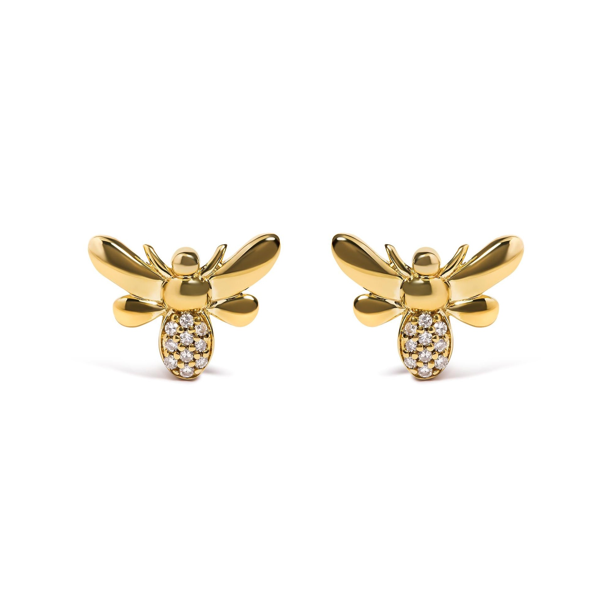 10K Yellow Gold Diamond Accented Bumble Bee Stud Earring (H-I Color I1-I2