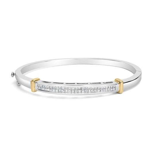 14K Two-Toned Gold Princess Cut Diamond Fashion Bangle (1 cttw H-I Color