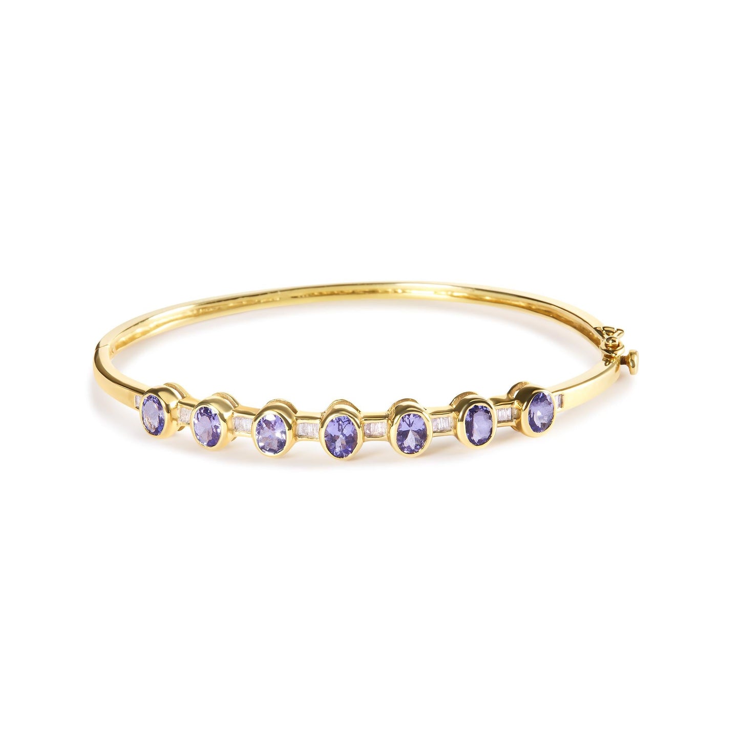 14K Yellow Gold Alternating Bezel Set 5MM Oval Shaped Tanzanite and 1/5 Cttw