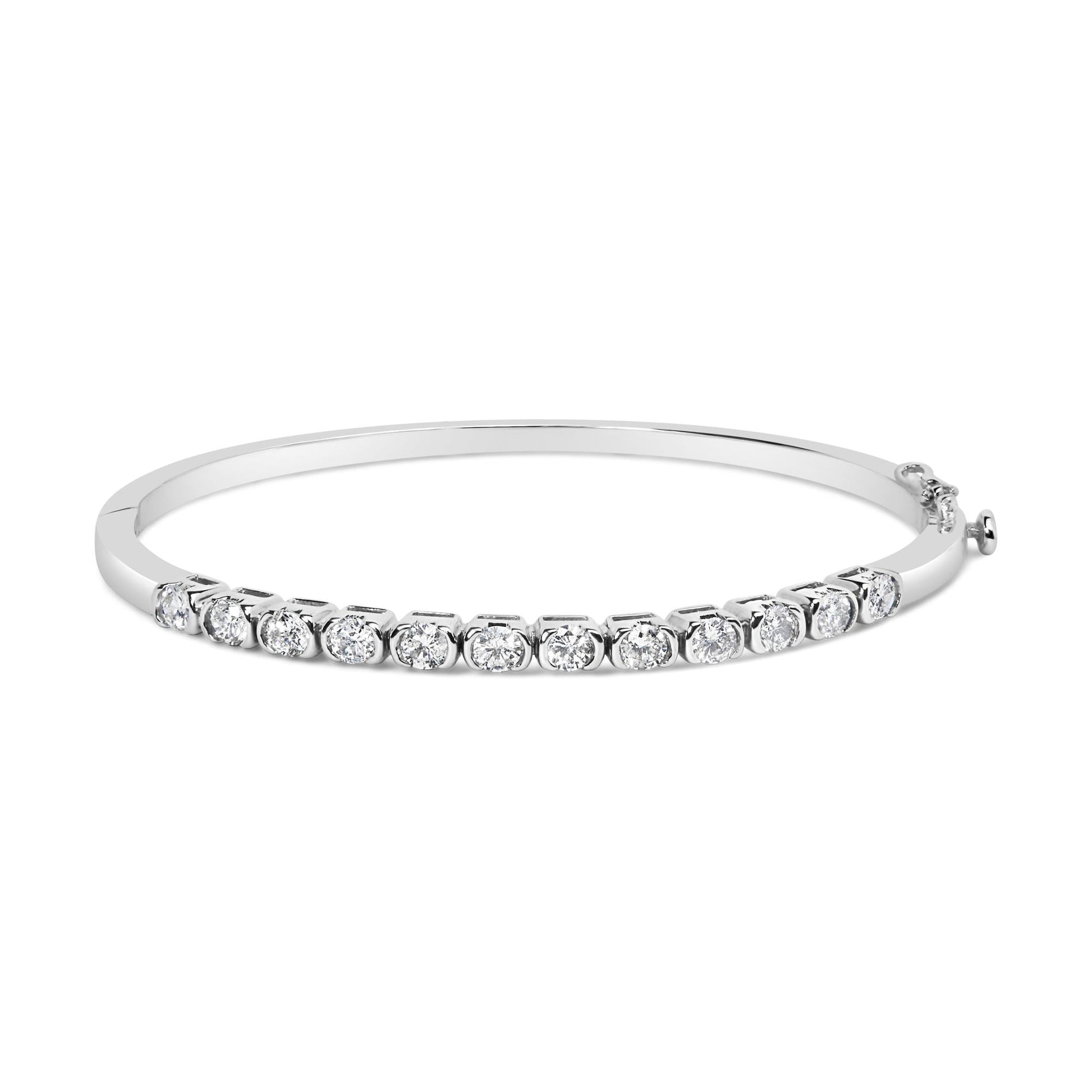 14K White Gold 1 7/8 Cttw Semi Bezel Set Diamond Floral Cluster Bangle Bracelet