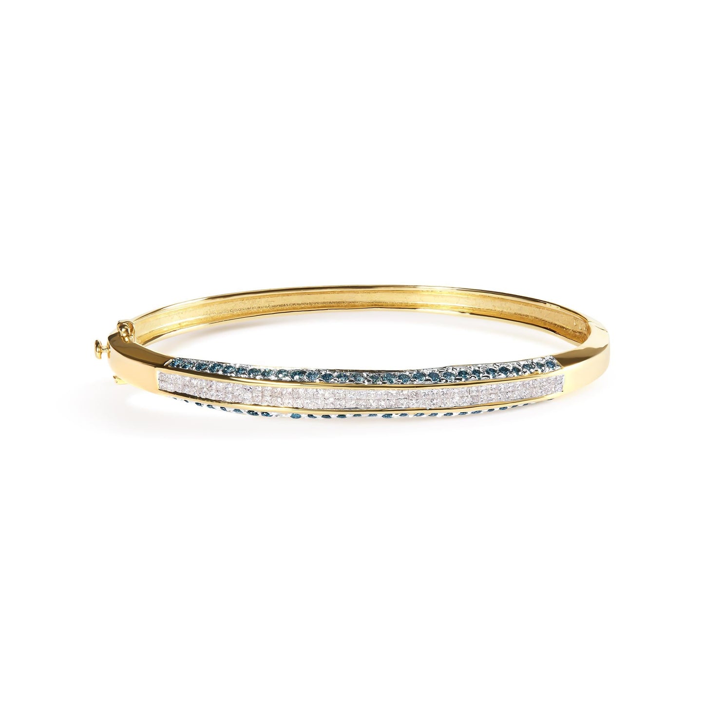 14K Yellow Gold 2.0 Cttw Treated Blue and White Diamond Bangle Bracelet (H-I