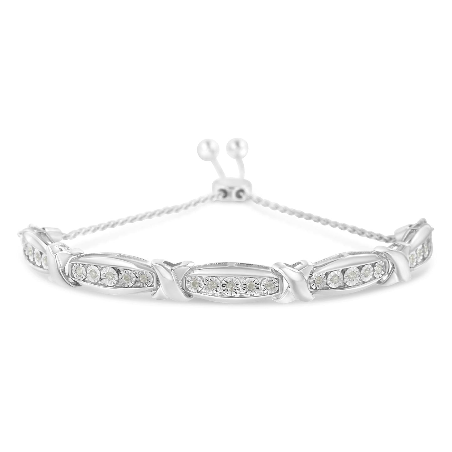 Round-Cut Diamond X & Tapered Bar Miracle-Set Bolo Bracelet (I-J Color I3