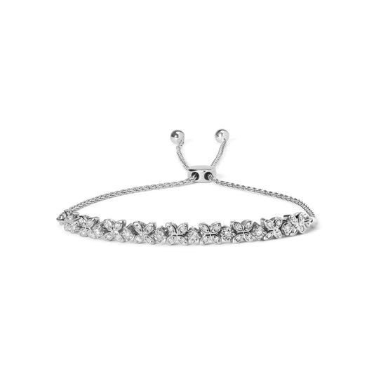 .925 Sterling Silver 1/4 Cttw Diamond Marquise Shaped Link 4"-10" Adjustable Bolo Bracelet (I-J Color, I1-I2 Clarity)