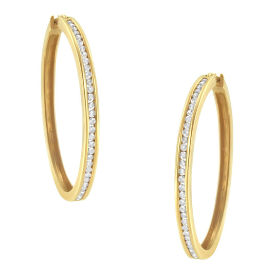 14K Yellow Gold 1.0 Cttw Round Brilliant Cut Diamond Channel Set Circle Hoop