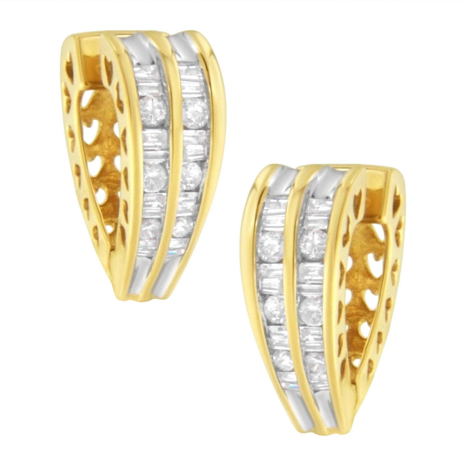 14K Yellow and White Gold 1.0 Cttw Channel Set Round and Baguette Diamond Multi