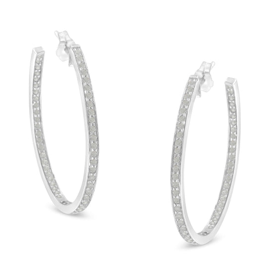 14K White Gold Round Diamond Hoop Earrings (1 cttw H-I Color I1-I2 Clarity)