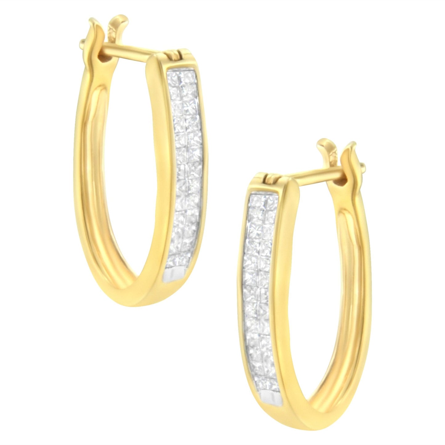 10K Yellow Gold 1/2 Cttw Invisible Set Princess-cut Diamond Hoop Earrings (H-I