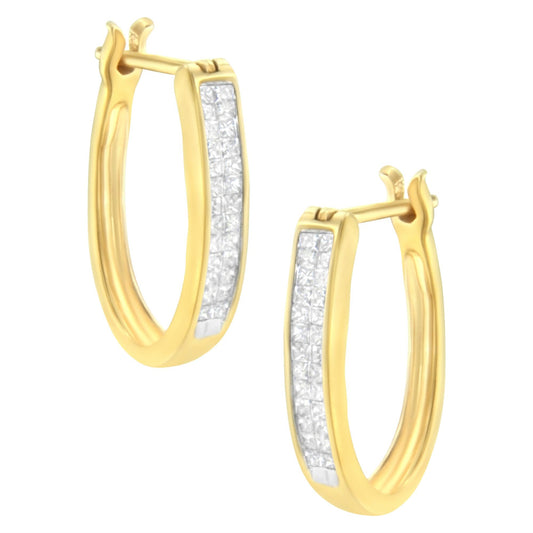 10K Yellow Gold 1/2 Cttw Invisible Set Princess-cut Diamond Hoop Earrings (H-I