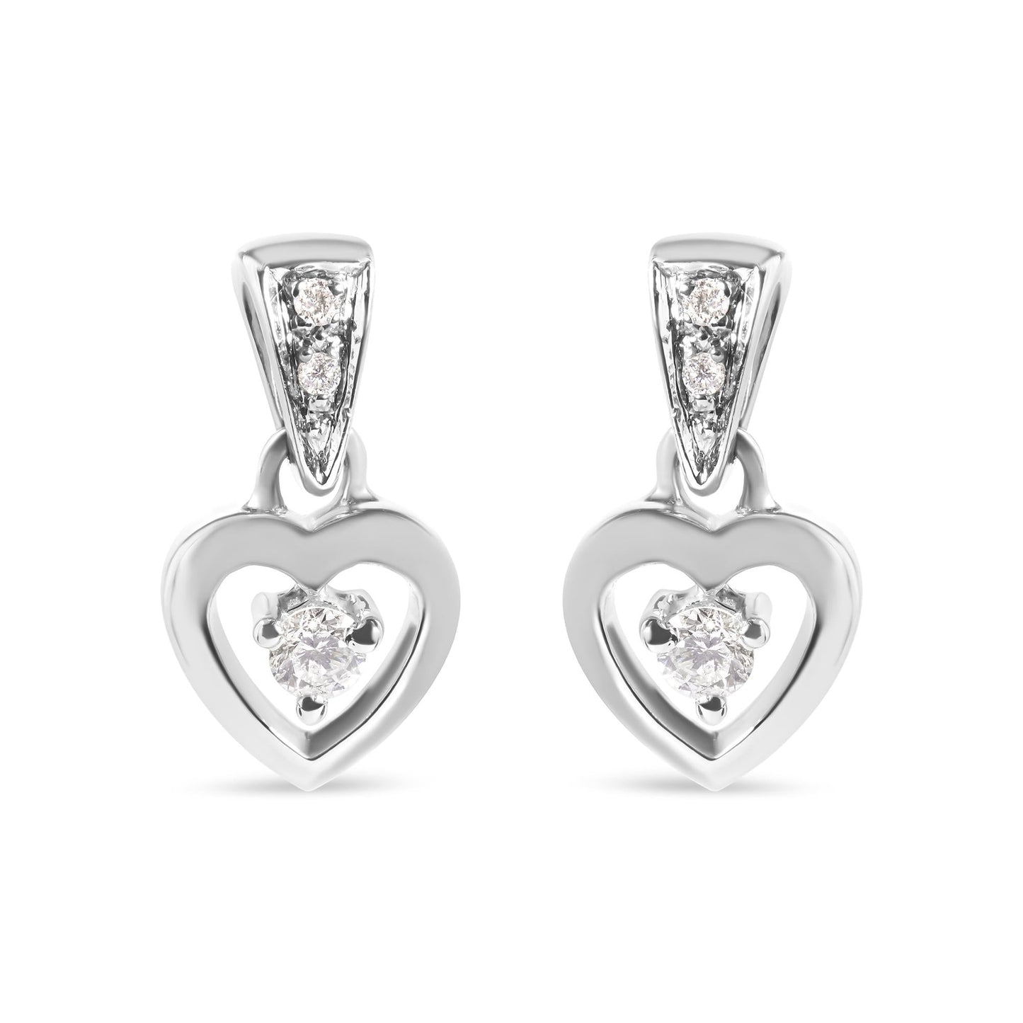 14K White Gold 1/6 Cttw Diamond Dangle Heart Stud Earrings (H-I SI2-I1)