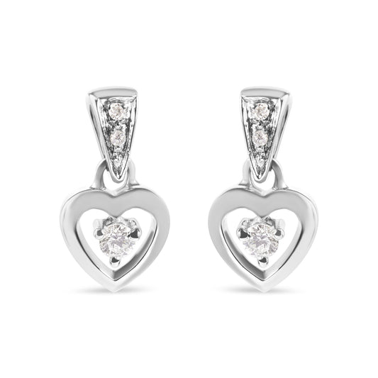 14K White Gold 1/6 Cttw Diamond Dangle Heart Stud Earrings (H-I SI2-I1)