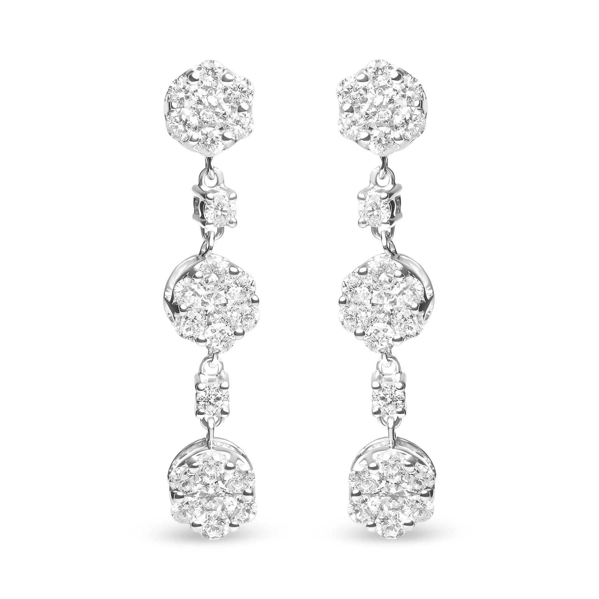 14K White Gold 2.00 Cttw Diamond Composite Cluster Floral Drop Earrings (I-J