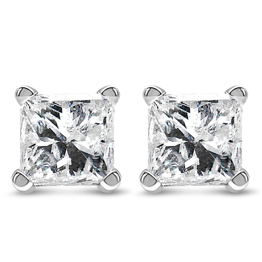 14K White Gold Princess Cut Lab-Grown Diamond Solitaire Stud Earrings (F-G