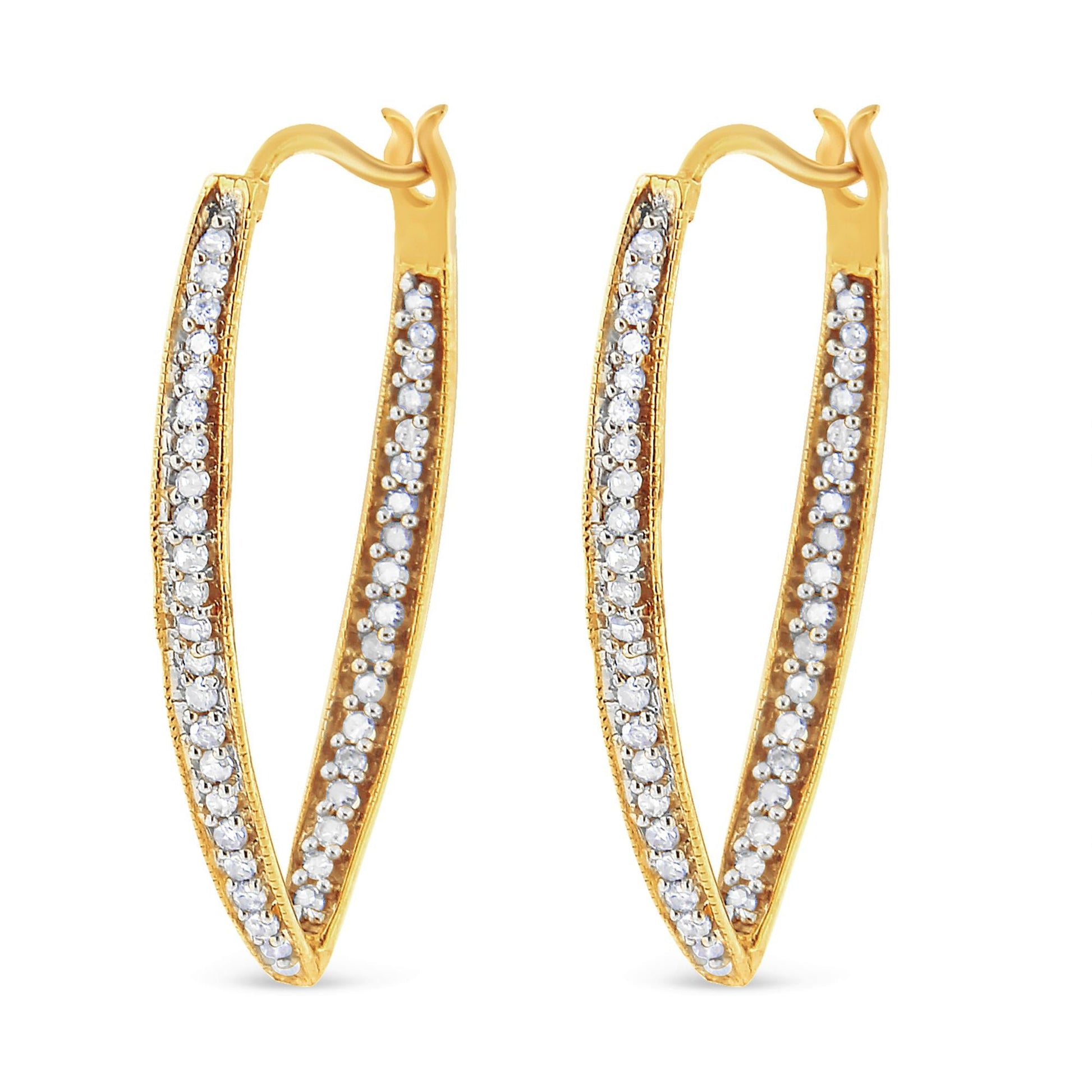 10K Yellow Gold 1/2 Cttw Round-Cut Diamond Modern Hoop Earrings (I-J Color