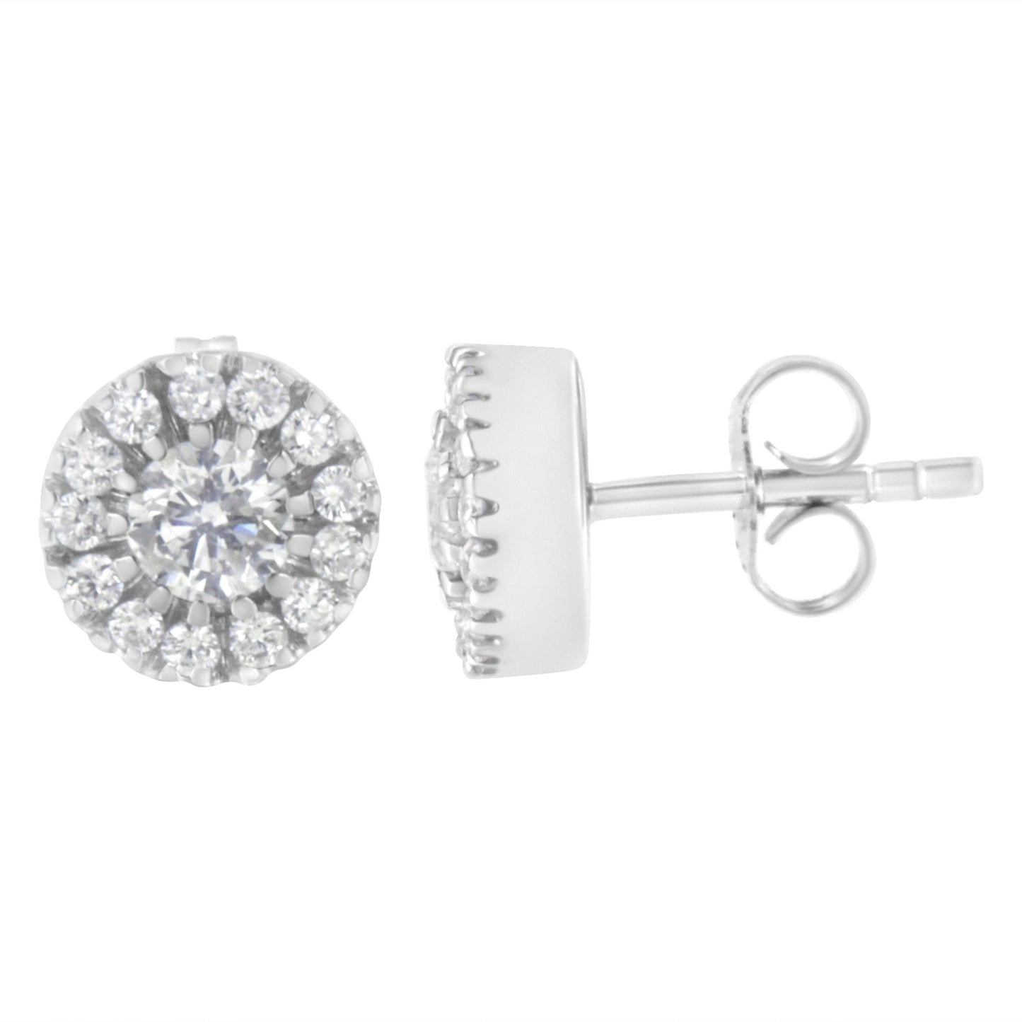 14k White Gold 1 cttw Diamond Halo Stud Earrings (I-J Clarity I1-I2 Color)