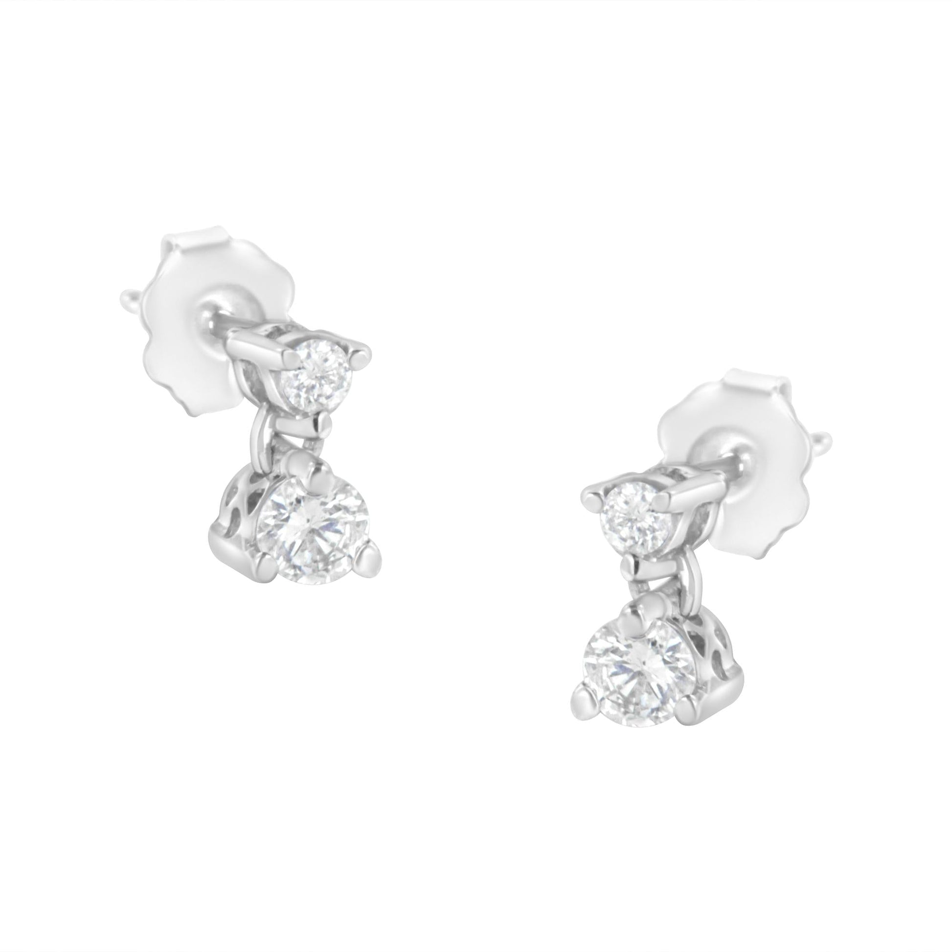 14K White Gold 1/3 cttw Double Diamond Stud Earrings (H-I Clarity I1-I2 Color)