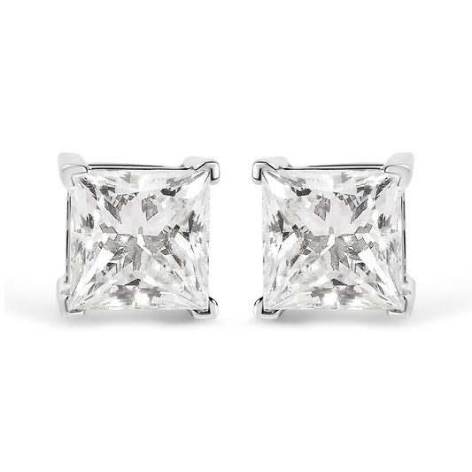 14K White Gold 1 1/2 Cttw Clarity Enhanced Princess Cut Diamond Solitaire Stud