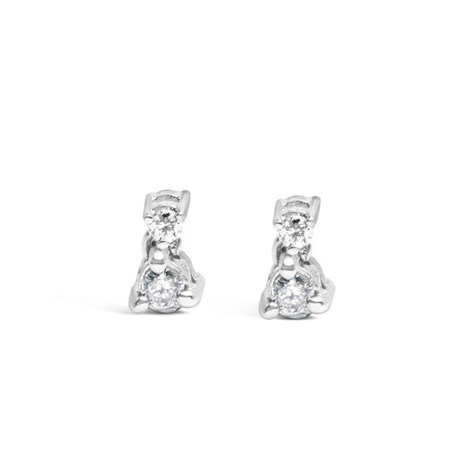 14K White Gold 1/4 Cttw Double Diamond Drop and Dangle Stud Earrings (H-I Color