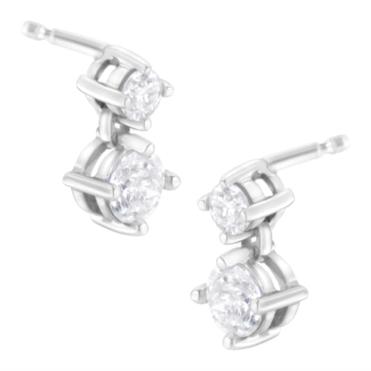 14K White Gold 1 cttw Double Diamond Stud Earrings (H-I Clarity SI2-I1 Color)