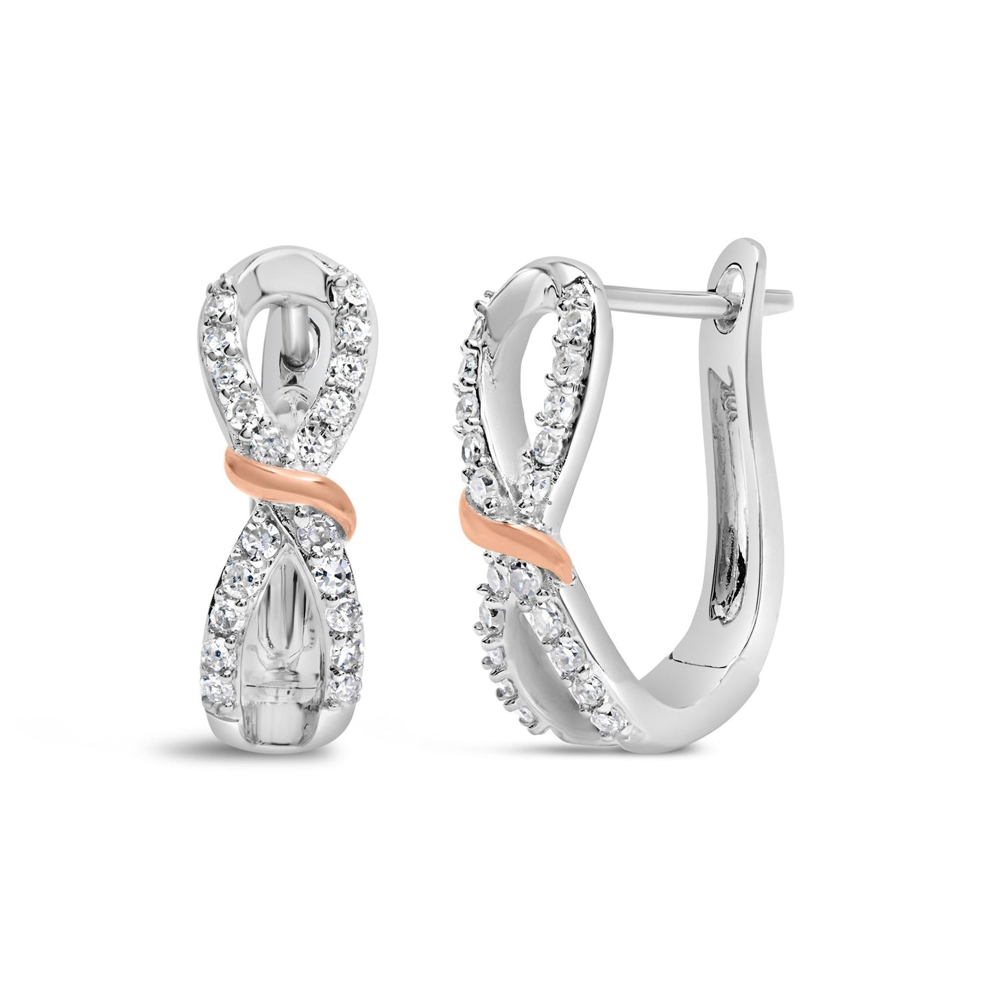 10K White and Rose Gold 1/3 Cttw Diamond Infinite and Ribbon Hoop Earrings (H-I