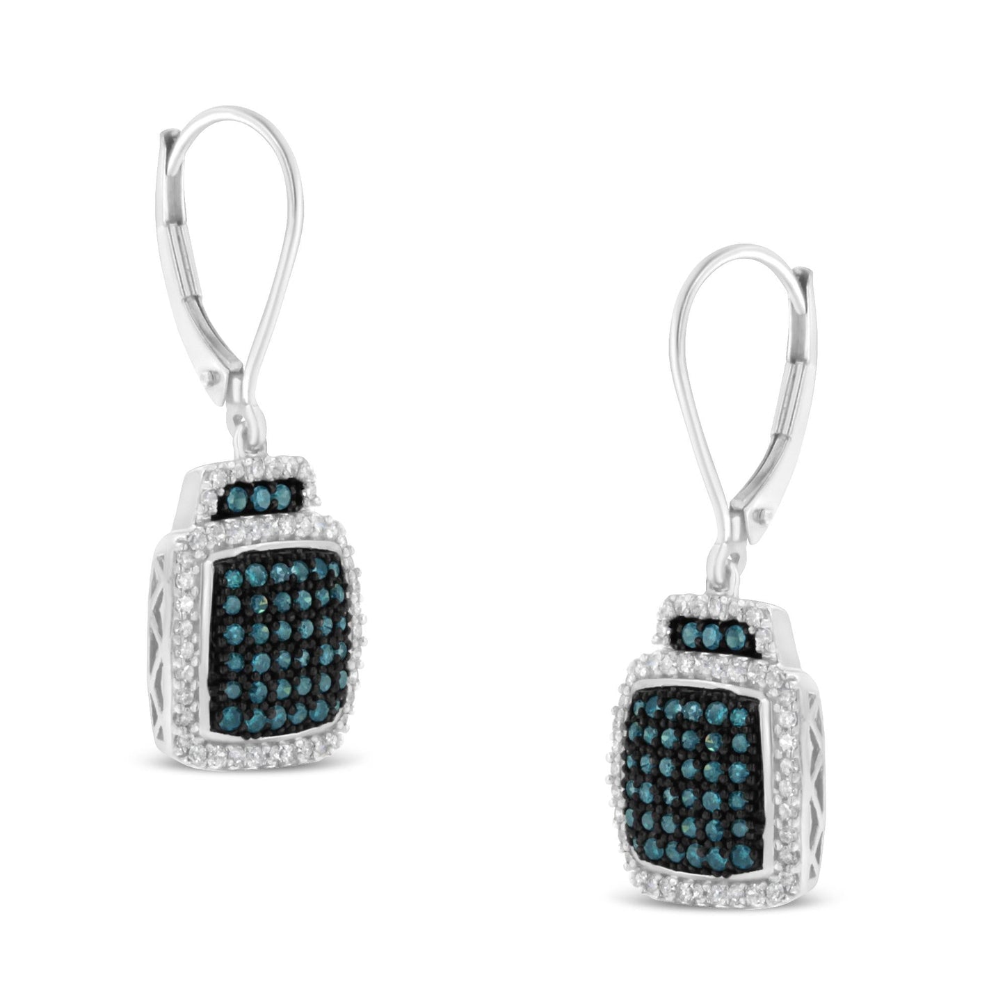 Black Rhodium over.925 Sterling Silver ¾ Cttw Blue and White Diamond Cushion