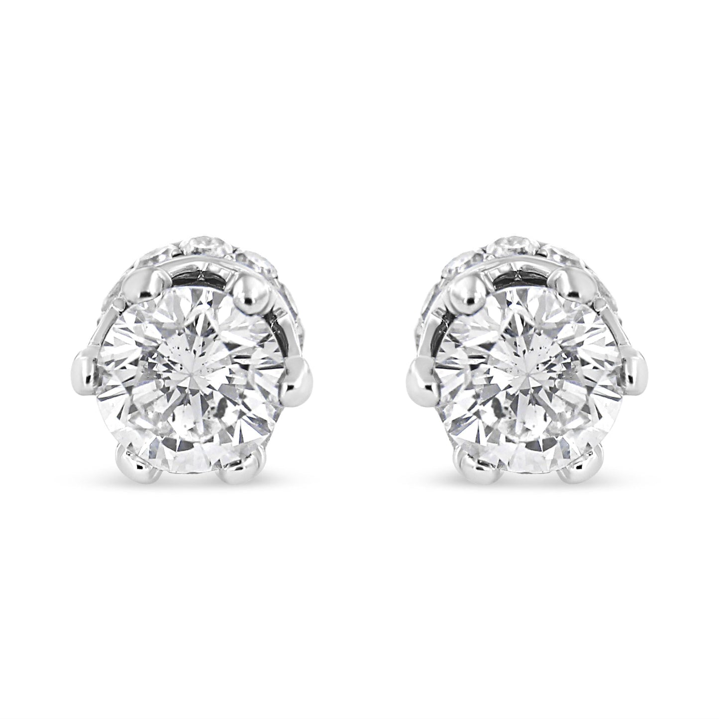 14K White Gold 1.0 Cttw Round Cut Prong-Set Diamond Crown Stud Earring (I-J