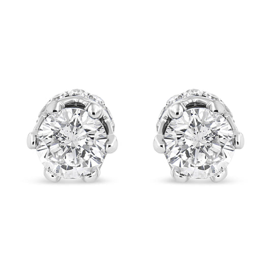 14K White Gold 2.0 Cttw Round Cut Prong-Set Diamond Crown Stud Earring (I-J