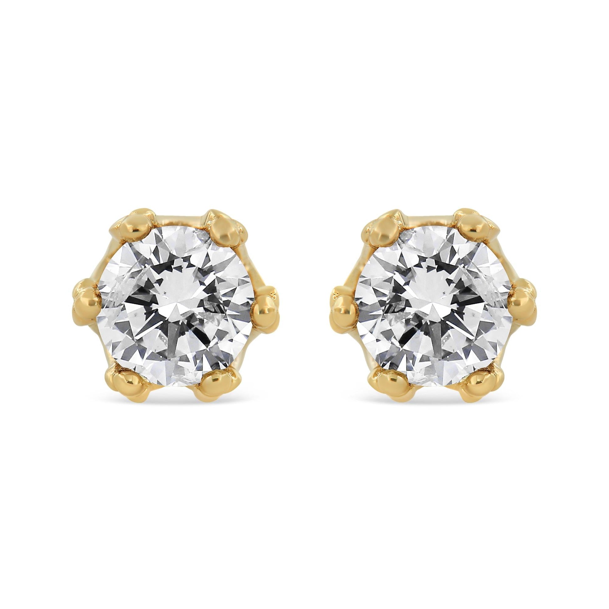 14K Gold 1/2 Cttw Round Diamond Crown Stud Earring (I-J Color I1-I2 Clarity)