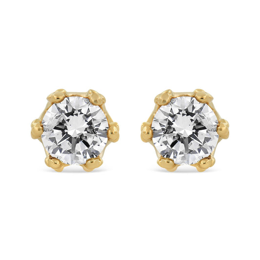 14K Yellow Gold 2.0 Cttw Round Diamond Crown Stud Earrings (I-J Color I1-I2