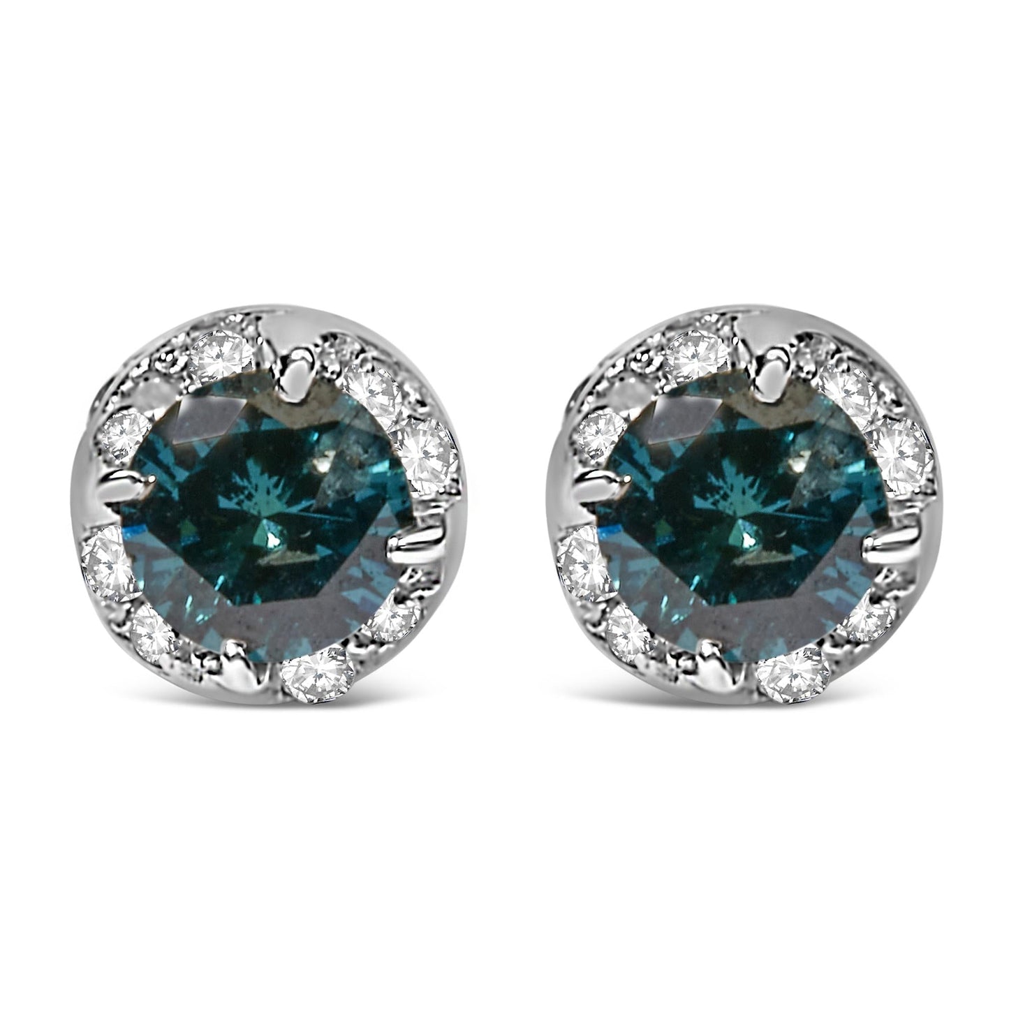 14K White Gold 1/2 cttw White and Treated Blue Round Diamond Earrings (I-J