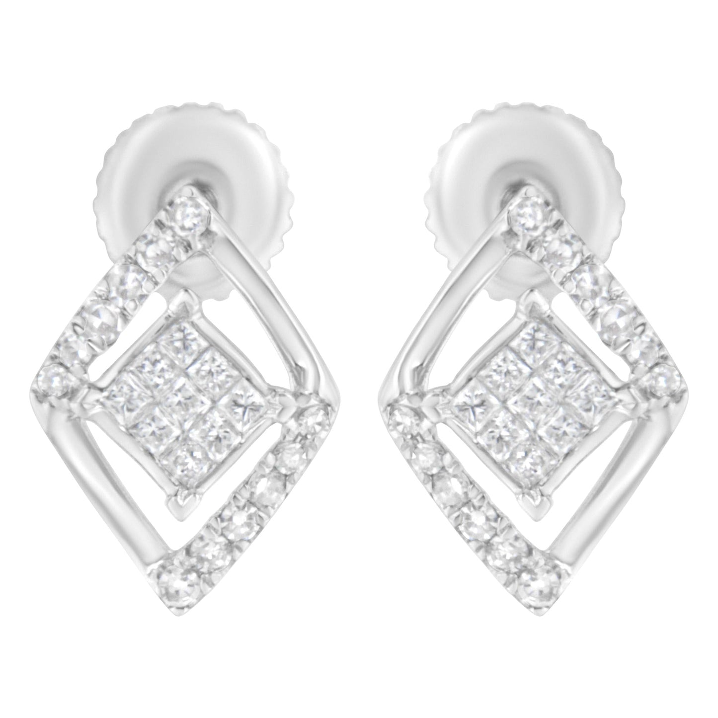 10K White Gold 1/3 cttw Princess-cut Diamond Double Triangle Composite Stud