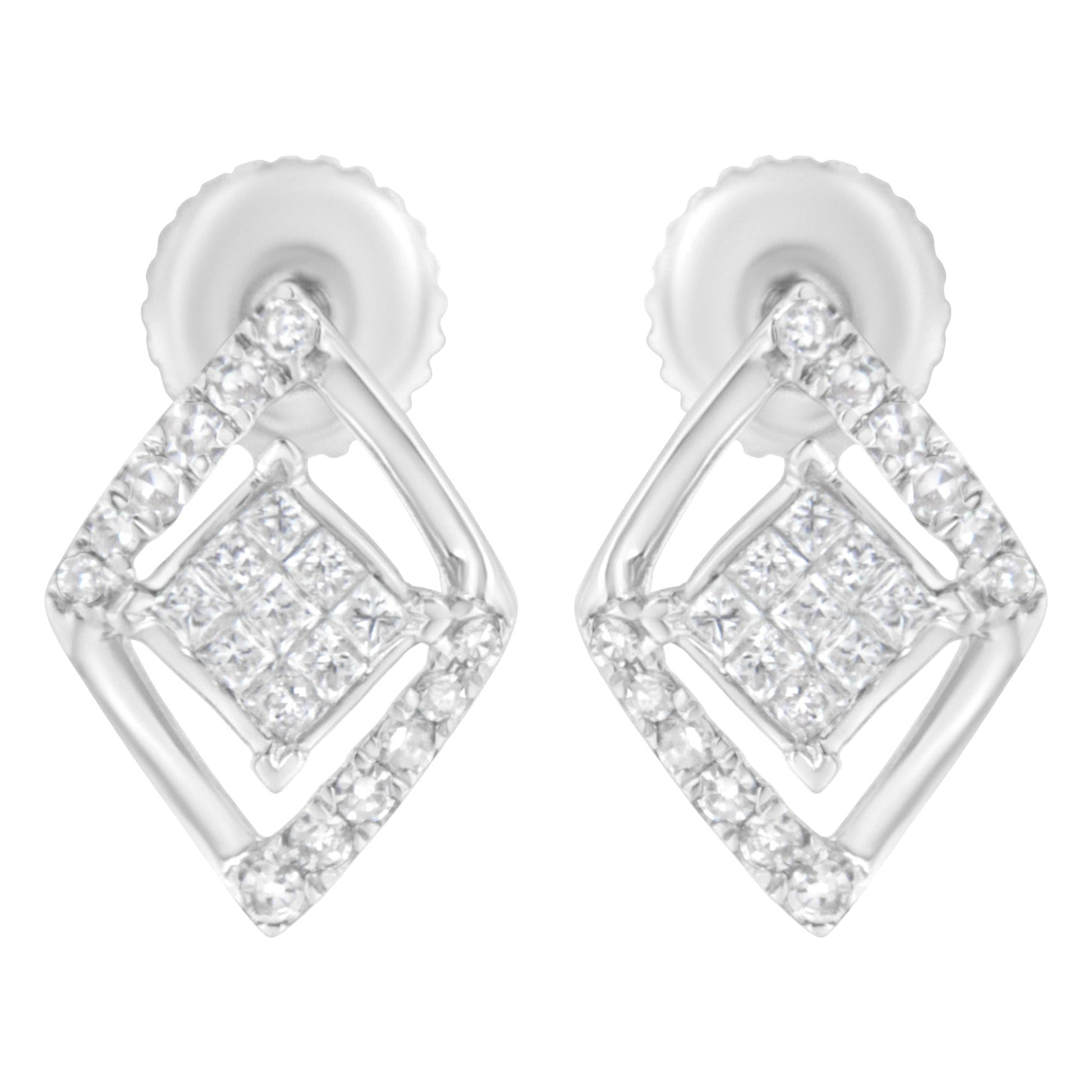 10K White Gold 1/3 cttw Princess-cut Diamond Double Triangle Composite Stud