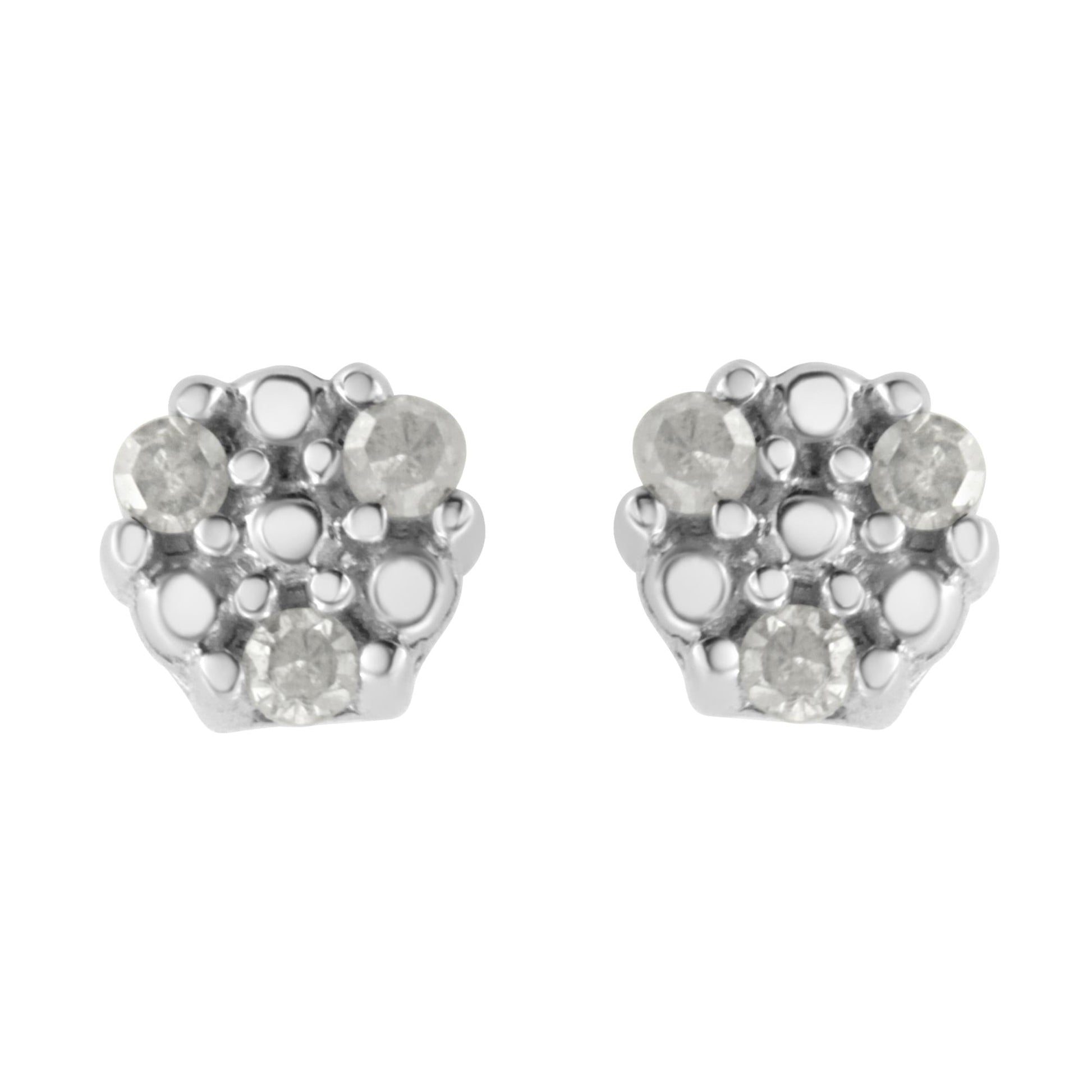 .925 Sterling Silver 1/10 cttw Prong Set Round-Cut Trio Diamond Stud Earrings