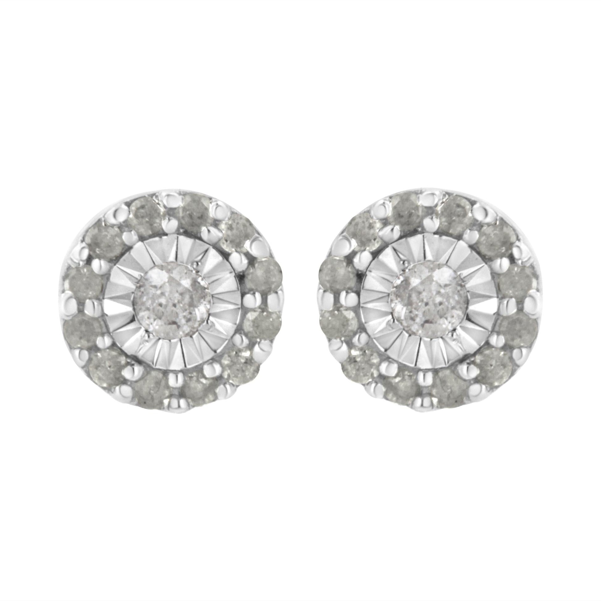 .925 Sterling Silver 1/2 cttw Miracle-Set Round Diamond Halo Stud Earrings (I-J