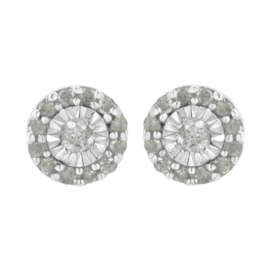 .925 Sterling Silver 1/2 cttw Miracle-Set Round Diamond Halo Stud Earrings (I-J