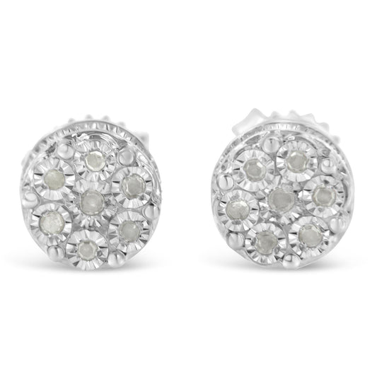 Sterling Silver Diamond Cluster Stud Earrings (0.15 cttw I-J Color I3 Clarity)