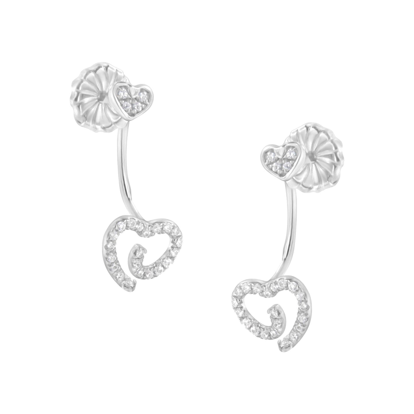 .925 Sterling Silver 1/4 Cttw Diamond Swirl Heart Front/Back Earrings (I-J