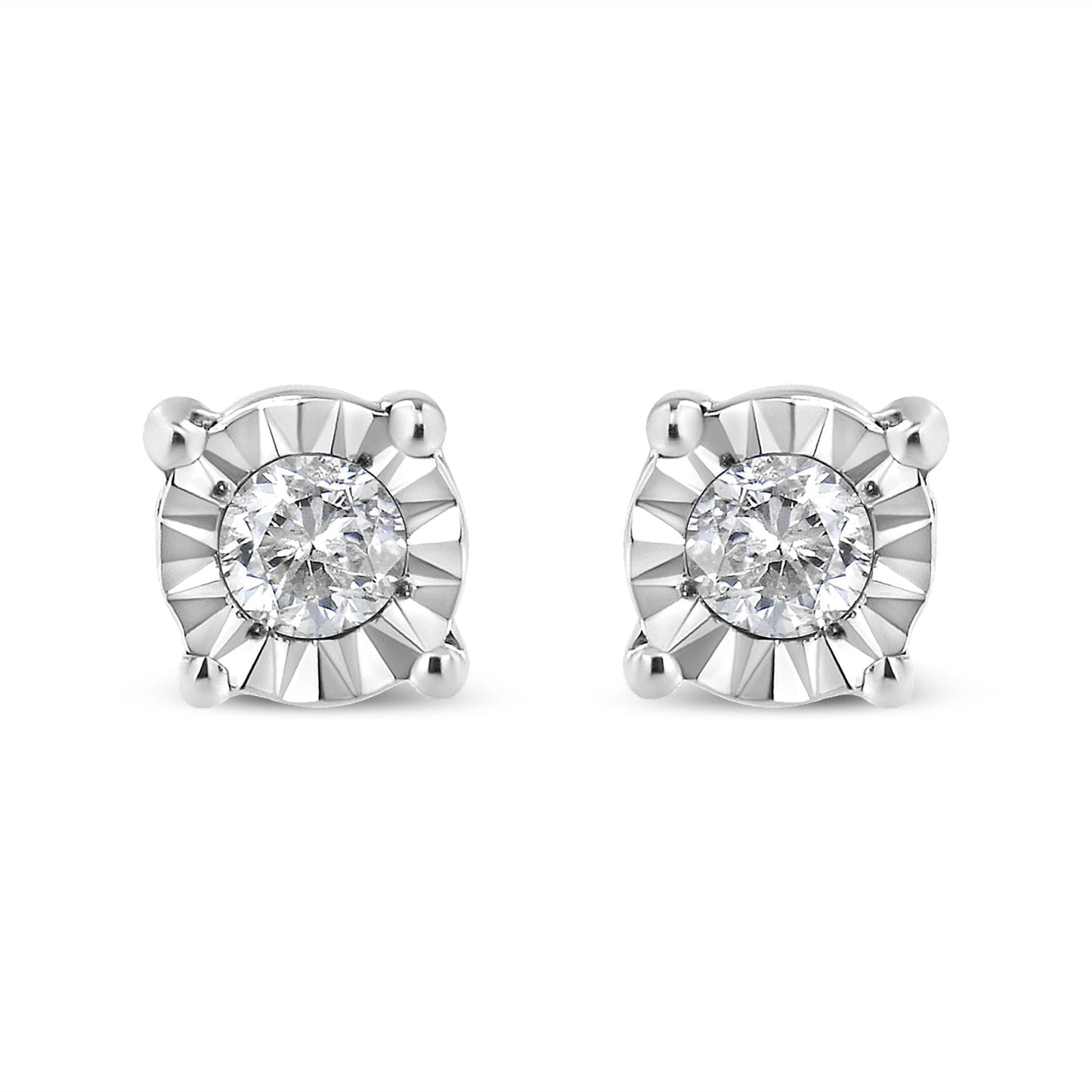 .925 Sterling Silver 1/10 Cttw Round Brilliant-Cut Diamond Miracle-Set Stud Earrings