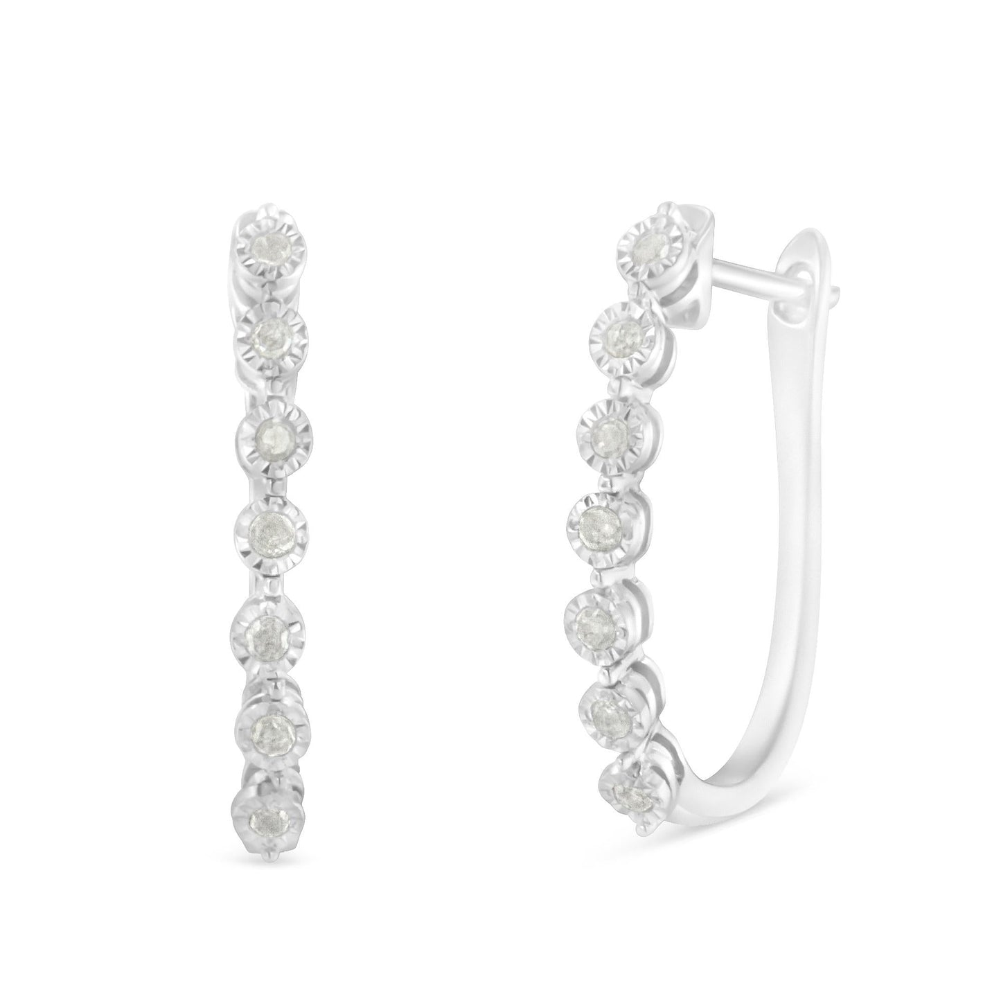 .925 Sterling Silver 1/2 cttw Miracle-Set Diamond 7 Stone Hoop Earrings (I-J