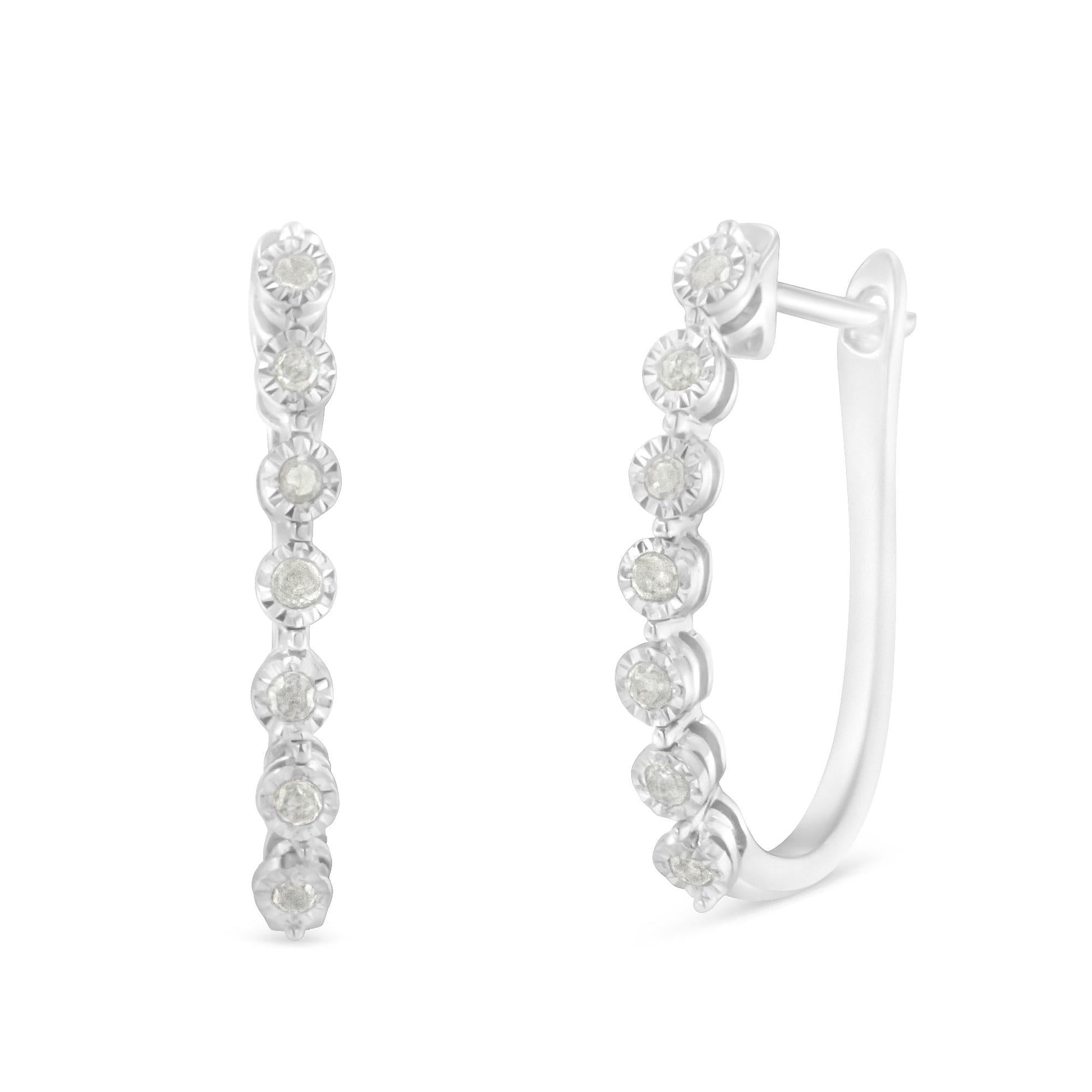 .925 Sterling Silver 1/2 cttw Miracle-Set Diamond 7 Stone Hoop Earrings (I-J