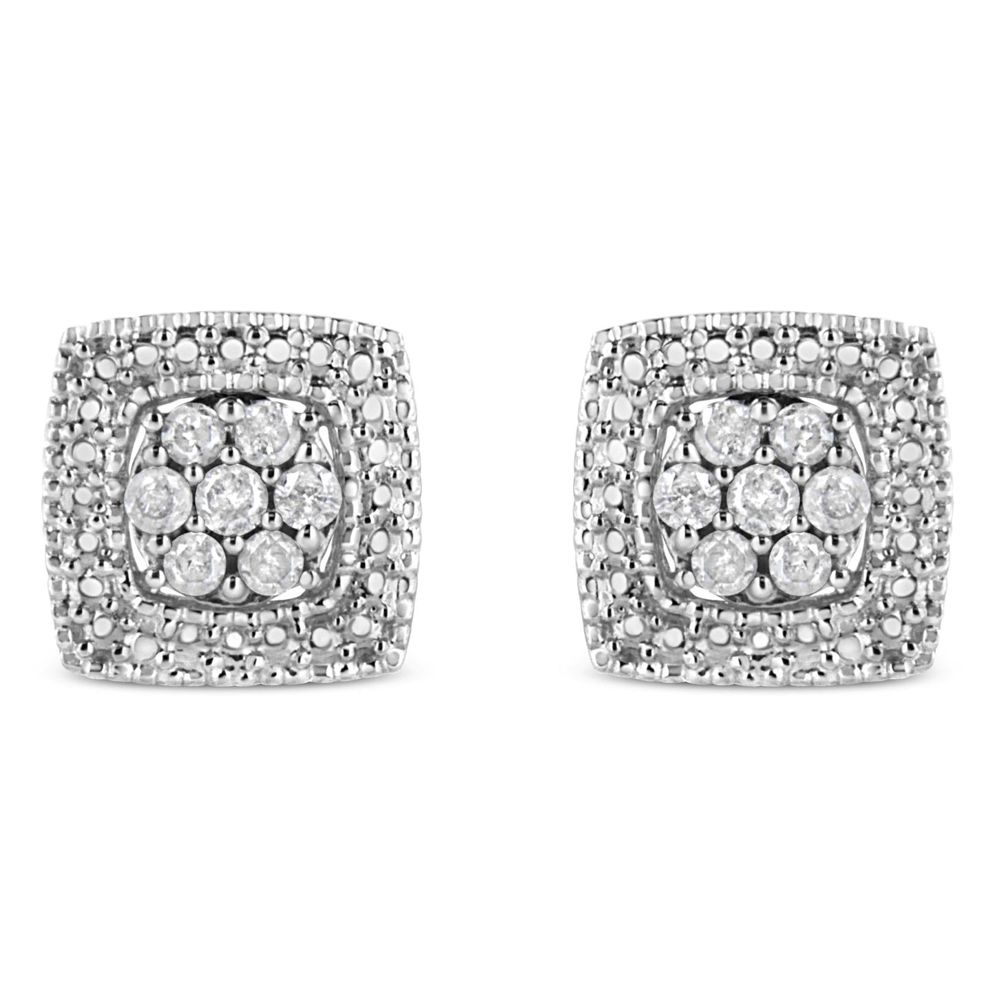 .925 Sterling Silver 1/2 Cttw Diamond Miligrain Square Shape Stud Earrings (I-J