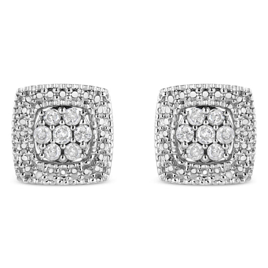 .925 Sterling Silver 1/2 Cttw Diamond Miligrain Square Shape Stud Earrings (I-J