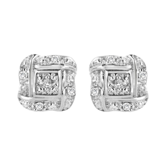 Sterling Silver Round Cut Diamond Square Stud Earrings (0.04 cttw, H-I Color, I2-I3 Clarity)