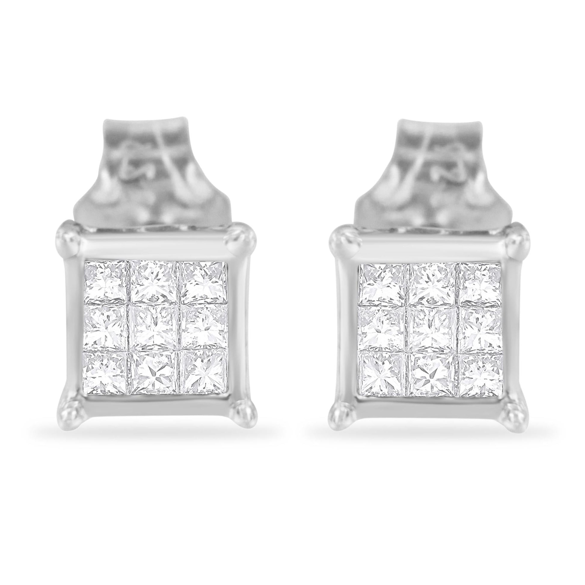 Sterling Silver Princess Cut Diamond Square Stud Earrings (.3 cttw H-I Color