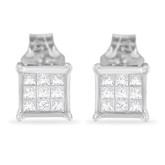 Sterling Silver Princess Cut Diamond Square Stud Earrings (.3 cttw H-I Color