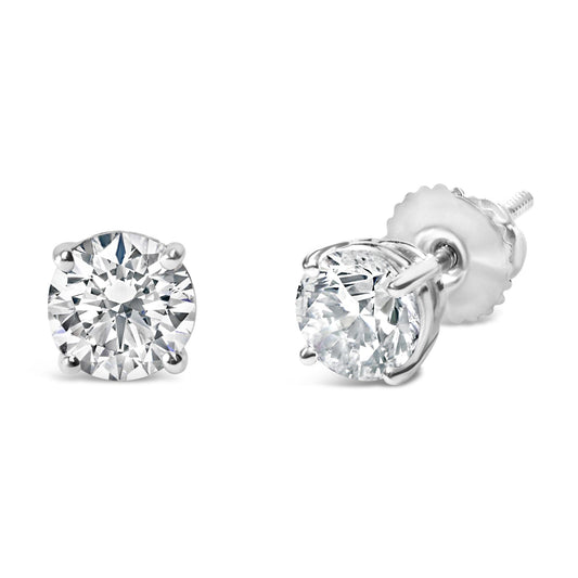 IGI Certified 14K White Gold 1 1/2 Cttw Round Diamond Solitaire Stud Earrings